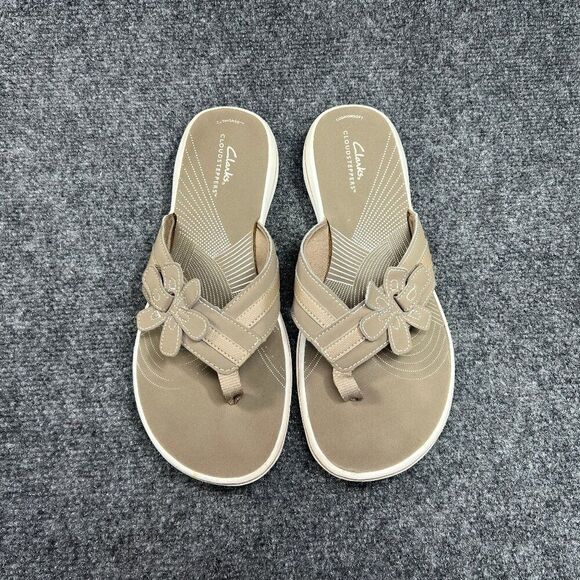 Clarks Cloudsteppers Sandals Women's 10 Tan Comfort Casual Toe Post Flip Flops - Picture 3 of 12